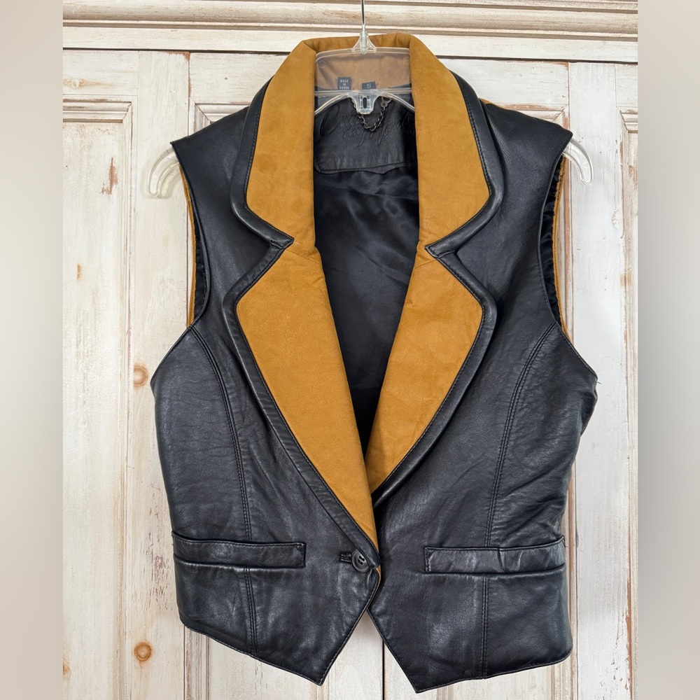 Cuir De Monde Black/Mustered color leather Women's Vest size S